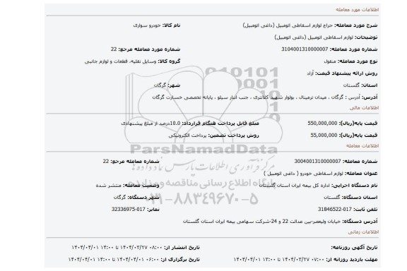 مزایده، لوازم اسقاطی اتومبیل (داغی اتومبیل)
