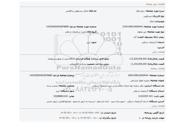 مزایده، ملک