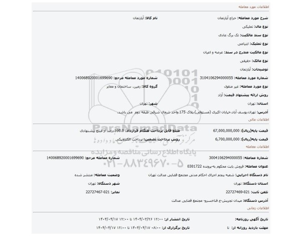 مزایده، آپارتمان