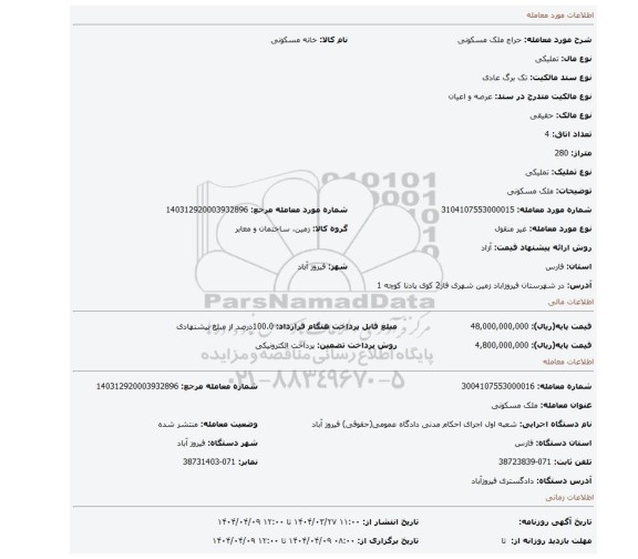 مزایده، ملک مسکونی