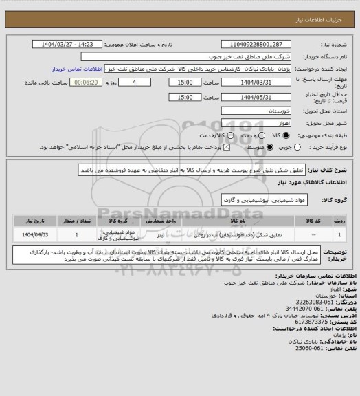 استعلام تعلیق شکن طبق شرح پیوست  هزینه و ارسال کالا به انبار متقاضی به عهده فروشنده  می باشد