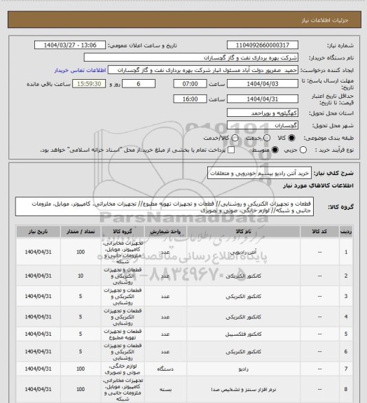 استعلام خرید آنتن رادیو بیسیم خودرویی و متعلقات