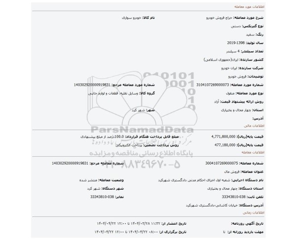 مزایده، فروش خودرو