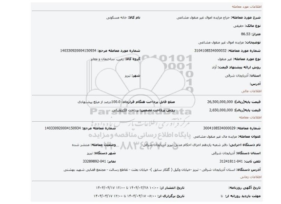 مزایده، مزایده اموال غیر منقول مشاعی