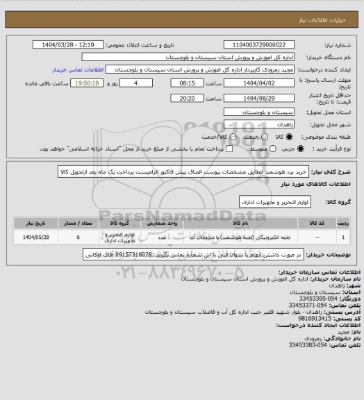 استعلام خرید برد هوشمند  مطابق مشخصات پیوست الصاق پیش فاکتور الزامیست پرداخت یک ماه بعد ازتحویل کالا