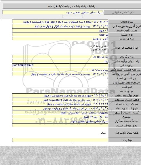 مناقصه, ۰۴/۰۰۸۳ چاه ۹۴ اهواز