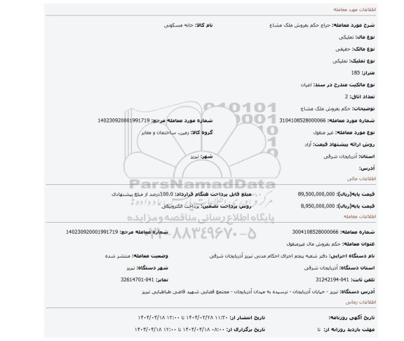 مزایده، حکم بفروش ملک مشاع