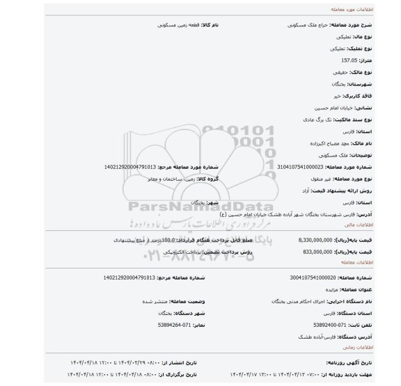 مزایده، ملک مسکونی