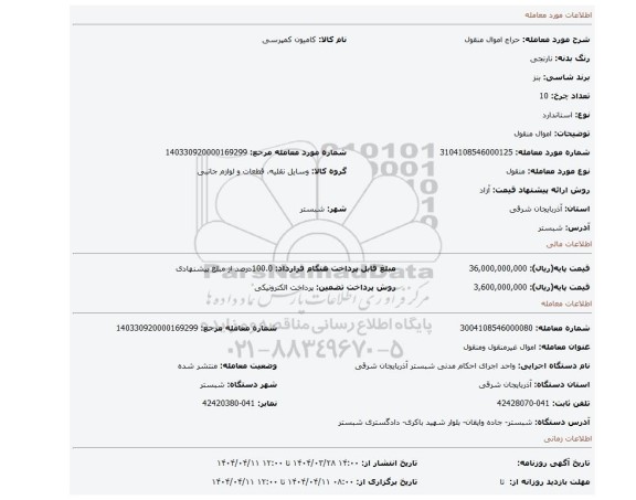 مزایده، اموال منقول