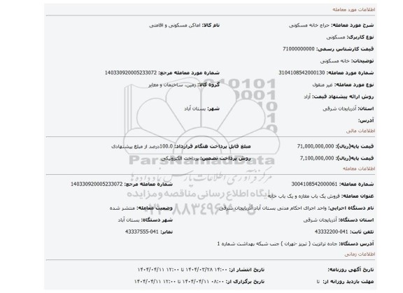 مزایده، خانه مسکونی