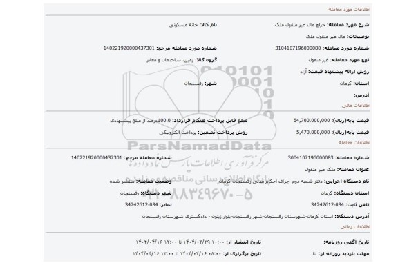مزایده، مال غیر منقول ملک