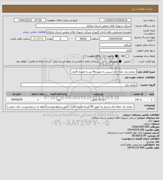 استعلام حفاری یک حلقه چاه دستی به عمق 45 متر به همراه گالری