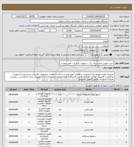 استعلام خرید دوربین مداربسته ، رک ، سوییچ ، کابل و... طبق پیوست