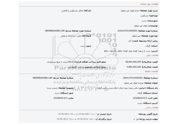 مزایده، اموال غیر منقول