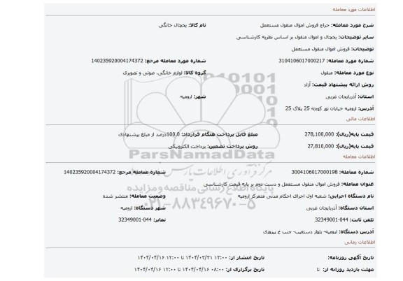 مزایده، فروش اموال منقول مستعمل