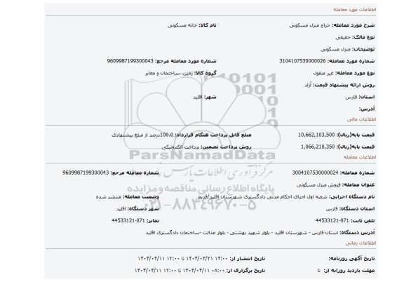مزایده، منزل مسکونی