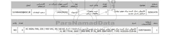 استعلام الکتروفن خنک کننده برای موتور ترولی جرثقیل راسل دوسو