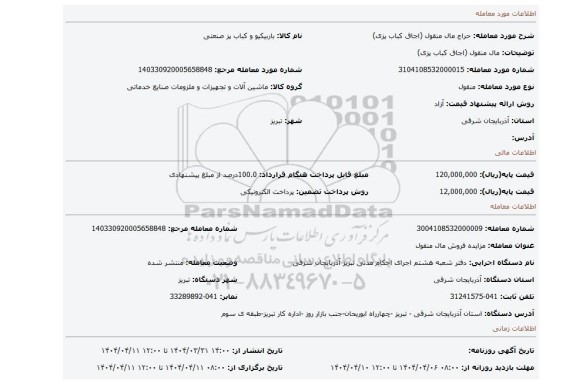 مزایده، مال منقول (اجاق کباب پزی)