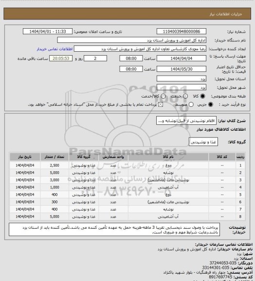 استعلام اقلام نوشیدنی از قبیل:نوشابه و...