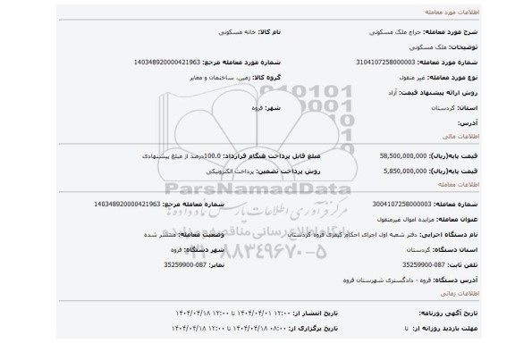 مزایده، ملک مسکونی