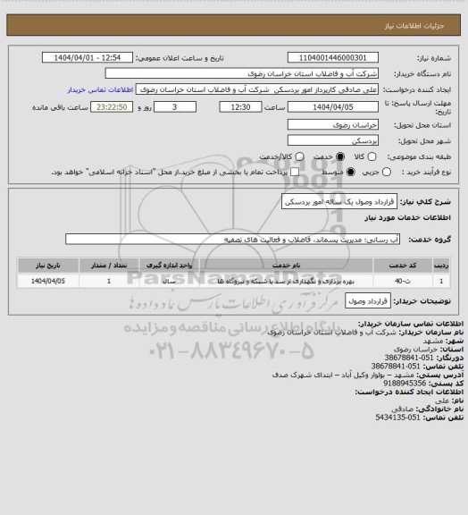 استعلام قرارداد وصول یک ساله امور بردسکن