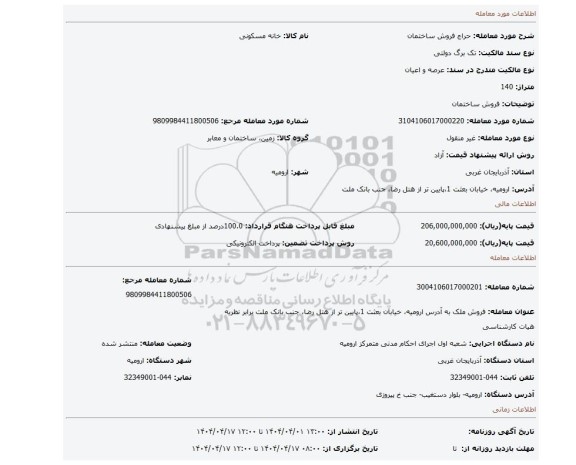 مزایده، فروش ساختمان