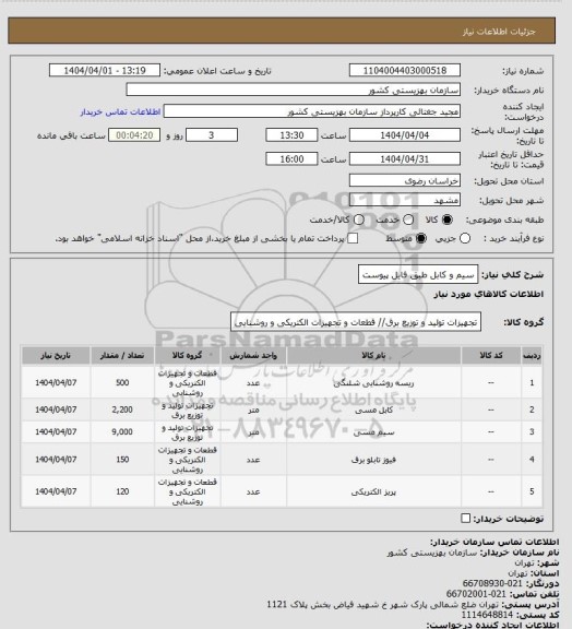 استعلام سیم و کابل طبق فایل پیوست