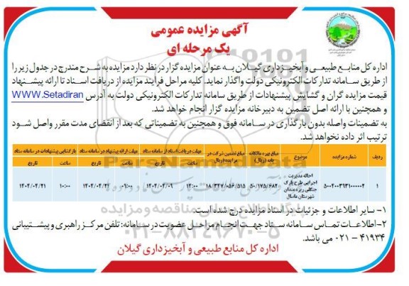 مزایده احاله مدیریت پارک جنگلی ریزه مندان شهرستان ماسال