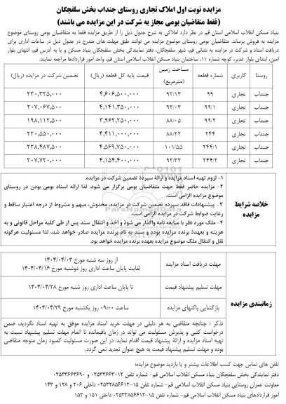 مزایده فروش املاک تجاری