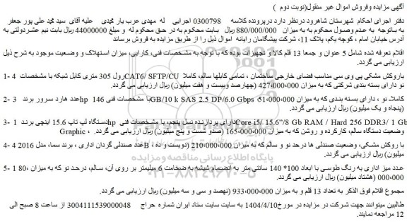 مزایده 4 رول 305 متری کابل شبکه و...