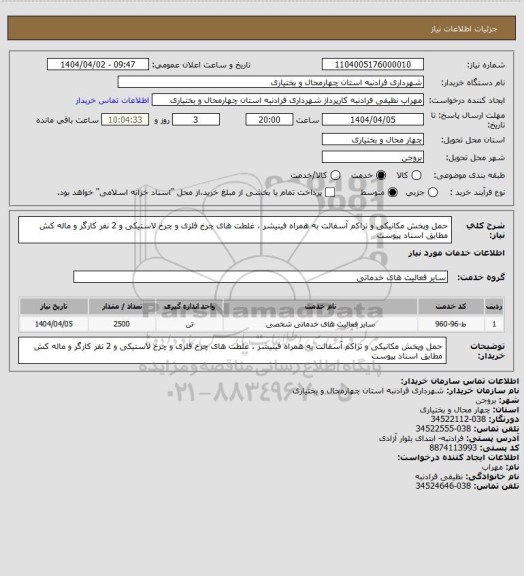 استعلام حمل وپخش مکانیکی و تراکم آسفالت به همراه فینیشر ، غلطت های چرخ فلزی و چرخ لاستیکی و 2 نفر کارگر و ماله کش مطابق اسناد پیوست