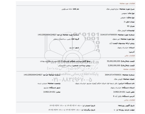 مزایده، فروش ملک