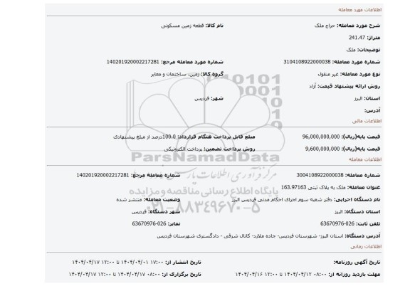 مزایده، ملک