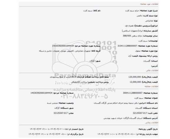 مزایده، سیم کارت