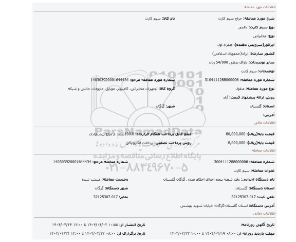 مزایده، سیم کارت