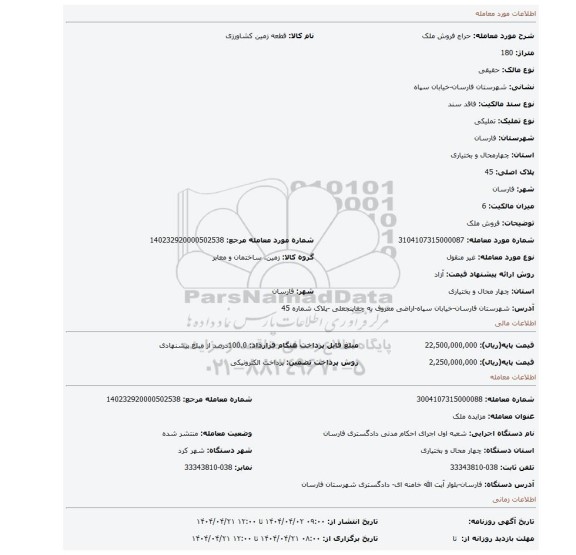 مزایده، فروش ملک