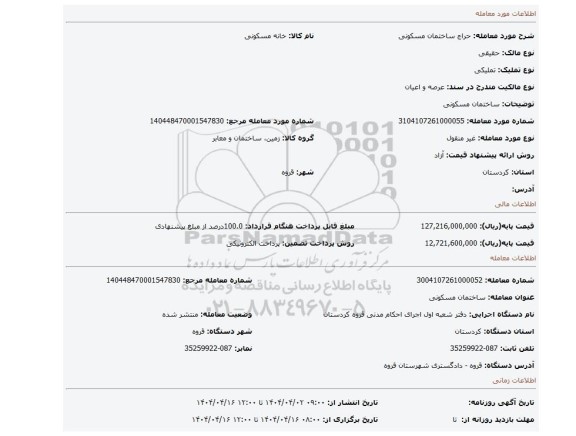 مزایده، ساختمان مسکونی