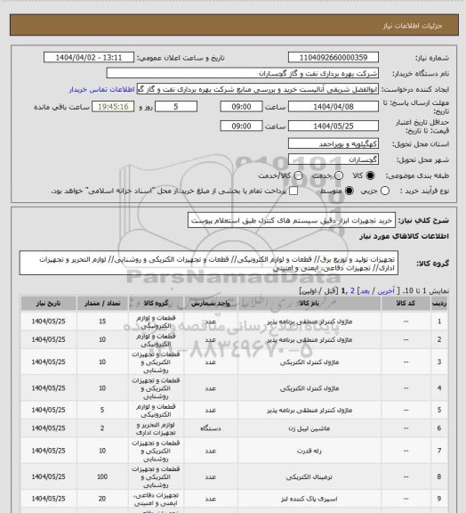 استعلام خرید تجهیزات ابزار دقیق سیستم های کنترل طبق استعلام پیوست