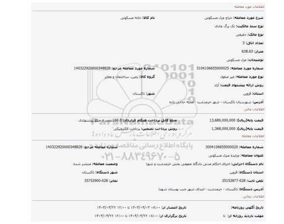 مزایده، مزل مسکونی