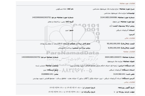 مزایده، مزایده مال غیرمنقول مشاعی