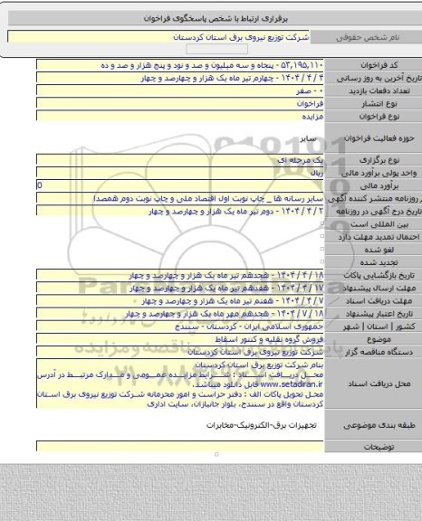 مزایده, فروش گروه نقلیه و کنتور اسقاط