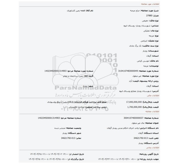 مزایده، عرصه