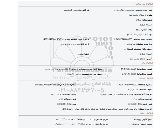 مزایده، فروش ملک مشاع