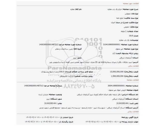 مزایده، یک باب مغازه