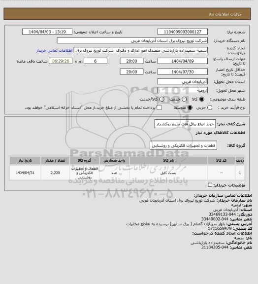 استعلام خرید انواع یراق آلات سیم روکشدار