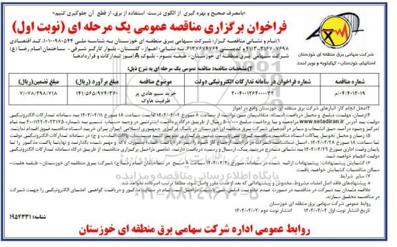 مناقصه خرید سیم هادی پرظرفیت هاوک