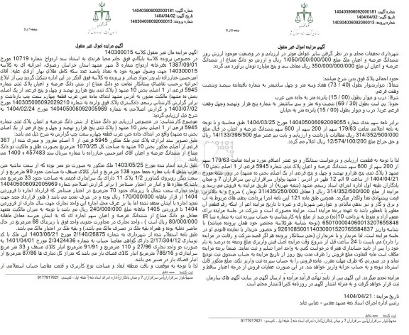 مزایده فروش دو دانگ از ششدانگ یک ملک با پلاک ثبتی 5945 فرعی از 1 اصلی