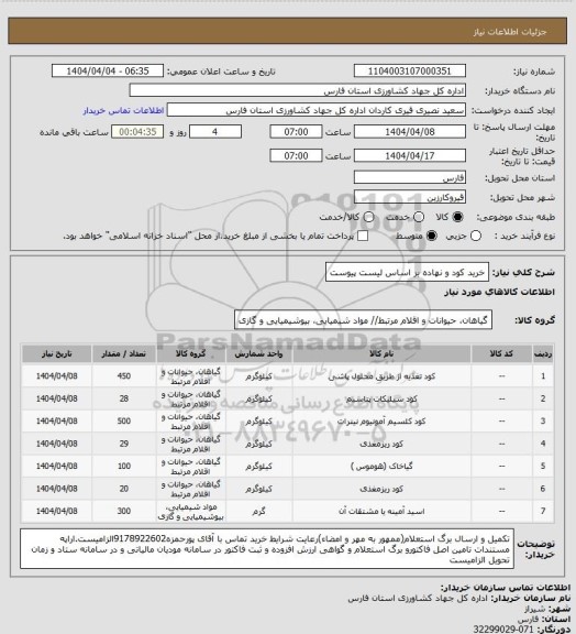 استعلام خرید کود و نهاده بر اساس لیست پیوست