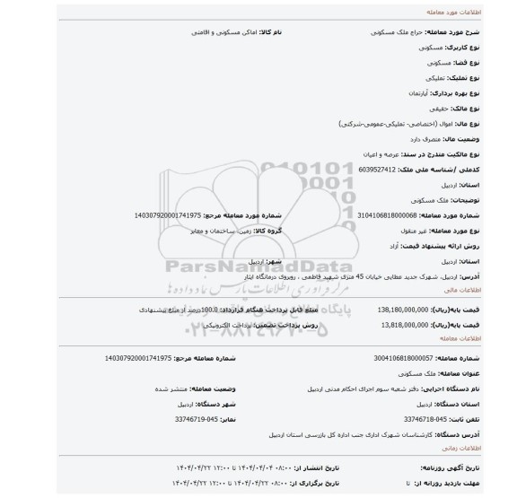 مزایده، ملک مسکونی