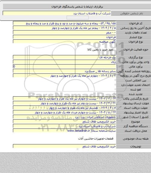 مناقصه, خرید الکتروپمپ های شناور